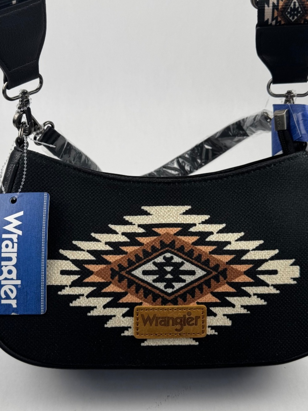 NWT Wrangler Womens Aztec Black Canvas Hobo Crossbody Bag Purse Adjustable Strap